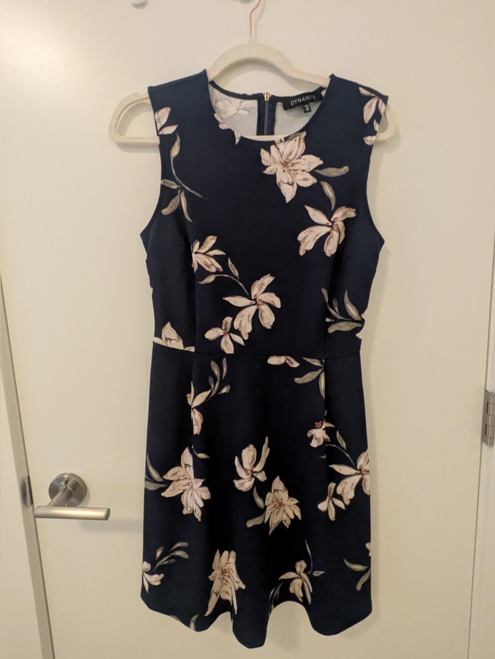 Dynamite Navy Floral Sleeveless Fit & Flare Dress with Cream Blooms